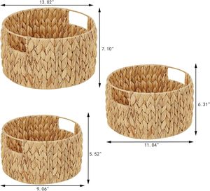 Multifunctional American-Style <b>Large</b> Round <b>Storage</b> <b>Baskets</b> Sustainable Home Lacquer Water Hyacinth Handles VIET STARLIGHT 3-6L - Product Image 1