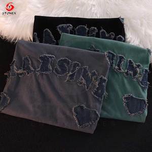 Y2K ropa personalizada 100% algodón de alta calidad de gran tamaño desgastado bordado camisetas traje logo angustia parche ácido lavado camiseta - Product Image 4