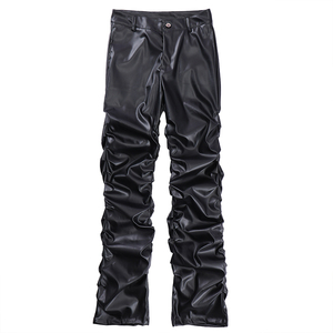 OEM Custom logo Hip Hop Custom Pockets Shiny <b>Punk</b> Faux Pu Leather Stacked Pants Men Streetwear Stacked Flare Faux Leather Pants - Product Image 5