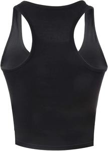 Débardeur court décontracté pour femme en tricot extensible (élasthanne/coton) avec logo frontal, col rond, anti-boulochage, 220g, idéal pour le sport - Product Image 6