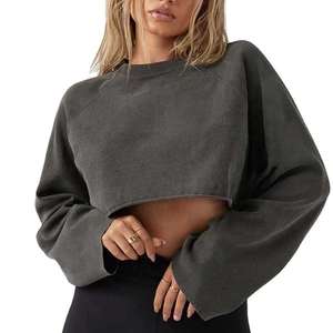 เสื้อสเวตเชิ้ตคอกลมแบบสวม แขนยาว ผ้าเฟรนช์เทอร์รี่ ตัดขอบดิบ ทรงครอป ระบายอากาศดี ขายดี เสื้อฮู้ดดี้และเสื้อผู้หญิง - Product Image 4