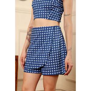 Falda pantalón azul de tela Oxford de algodón puro con cintura elástica transpirable de talle alto - Product Image 4