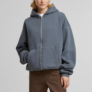 Sweat à capuche oversize en tricot d'hiver personnalisé avec logo sur le devant, imprimé délavé à l'acide, coupe ample pour femmes - Product Image 5