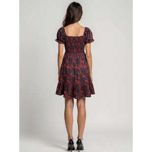 Vestido Midi Romántico Dark Bloom con Estampado Floral de Primavera, Cuello Cuadrado, Talla XS, Transpirable, con Volantes - Product Image 4