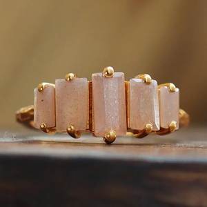 Baguette ตัด Sunstone แหวนออกแบบคลาสสิก925เงินสเตอร์ลิงเติมเต็มด้วยทองแหวนหมั้นผู้หญิงแต่งงาน - Product Image 1