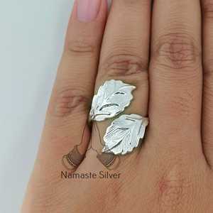 Dual Leaf Statement <b>Ring</b> Handmade Sterling Silver <b>Adjustable</b> <b>Size</b> Perfect Plant Lover Gift for Her Birthday Anniversary - Product Image 5