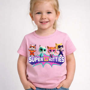 Camiseta de Verano Super Kitties para Niños, Jersey Liso con Diseño de Personajes y Logotipo, Ropa Tejida para Niños - Product Image 2