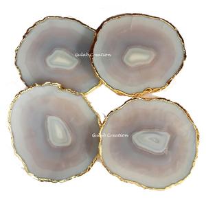 Juego de 4 posavasos de ágata Beige Natural, alfombrillas de bebida de piedra pulida de resina para protección de mesa para decoración del hogar y regalos - Product Image 2