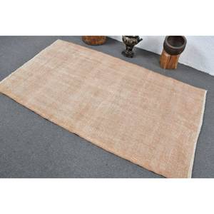 Alfombra Beige clásica moderna de lana hecha a mano de 3,8x6,7 pies con respaldo de látex de piel de conejo sintética patrón de retazos estilo turco Vintage - Product Image 4