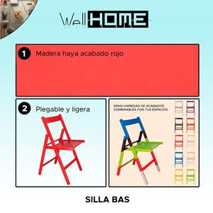 Sedia da Giardino WELL HOME BAS in Legno di Faggio con Finitura Rossa 43x47x79 cm - Product Image 2