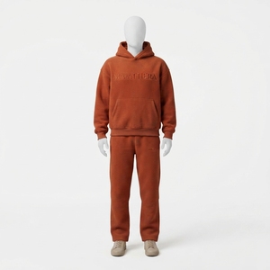 Womens Rust Orange Fleece Hoodie Tracksuit <b>Set</b> Pullover Sweatshirt <b>Jogger</b> Pants <b>Matching</b> Casual Streetwear Loungewear - Product Image 3