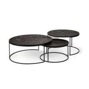 Antique Stylish <b>Metal</b> <b>Side</b> <b>Table</b> Set of 3 Nesting <b>Table</b> Customized Color Available With Metallic <b>Black</b> Color Powder Coated Frame - Product Image 2