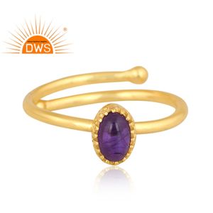 แหวนพลอยอเมทิสต์ธรรมชาติชุบทอง18K ดีไซน์ทำด้วยมือล่าสุดเครื่องประดับแบบวางซ้อนกันได้ - Product Image 3