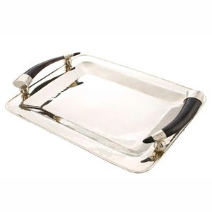 Bandeja de Servicio de Acero Inoxidable Pulido de Lujo con Asa de Imitación de Cuerno, Bandeja Rectangular Decorativa de Metal para Buffet, Decoración de Bodas - Product Image 4