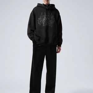 Pull à capuche en strass pour hommes, coupe surdimensionnée et cousue, sweat à capuche d'hiver 100% coton lourd personnalisé en gros - Product Image 2