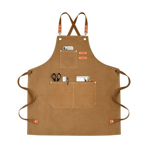 Tablier à bavette en toile quantité minimale de commande bas avec poches Tabliers de taille de restaurant avec logo personnalisé - Product Image 3