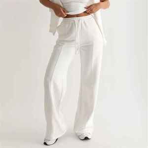 Pantalones Otoño Moda Mujer Diseño personalizado Casual Alta calidad Pantalones de lino blanco con bolsillos Pantalones largos de pierna ancha Servicio OEM - Product Image 5