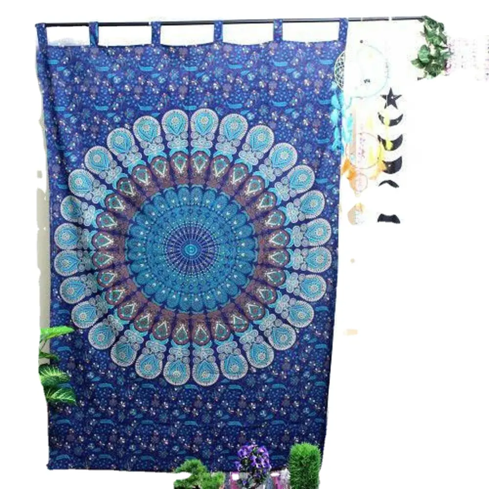 Ấn Độ Handmade Rèm Cửa Sổ Thang-drape 2 X Valance-Khăn Quàng Cổ-Rèm 2 PC Mandala Tấm Thảm Boho Rèm Cửa Nghệ Thuật Dân Tộc