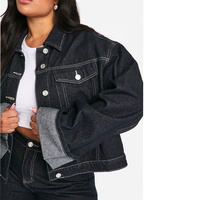 Jaket Denim Wanita Musim Dingin Bermotif Depan, Katun Tahan Air Ramah Lingkungan, Lengan Panjang Polos, Kancing Tunggal, Bolak-Balik, Anti Angin