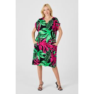 Abito a scollo a V con motivo tropicale con taglio comodo - Product Image 5