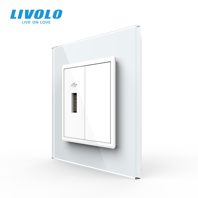 LIVOLO Single-port High-Speed USB-A Wall Socket 5V DC Charger EU 80mm*80mm Panel With Standard 22.5mm*45mm Blank Function Key