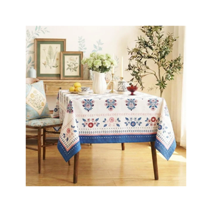 Rust Red Floral Cotton <b>Tablecloth</b> Traditional Botanical Print Contrast Border <b>Rectangle</b> Dining Cover Indian Manufacturer Bulk - Product Image 4