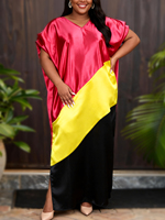 ADR060278 Robes longues africaines Bubu à col en V et manches chauve-souris, color block