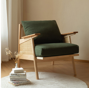 Chaise de canapé simple en rotin tissé de style japonais pour accoudoir de balcon en bois massif - Product Image 3