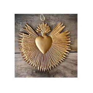 <b>Brass</b> Sacred Heart <b>Ornament</b> Christmas Milagros Antiqued Gold Hanging <b>Ornament</b> - Product Image 4