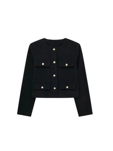 Nouvelle veste à boutons dorés pour femmes, col rond, manches longues, vêtements d'extérieur pour femmes, hauts, mode - Product Image 4