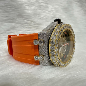 Reloj Automático de Lujo con Correa Naranja para Hombre, con Moissanita, Esfera con Diamantes VVS Personalizados, Estilo Hip Hop - Product Image 6