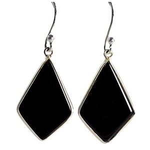 Navya Craft <b>Solid</b> Sterling <b>Silver</b> 925 Handmade Boho Dangle Drop <b>Earrings</b> Black Onyx Gemstone June Birthstone Black Stone - Product Image 1