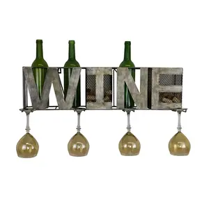 Wall Unit for Bottles Corks Wine Glasses Hanging Shelves Kitchen Decor High Quality Metal Wine Rack Classic Design