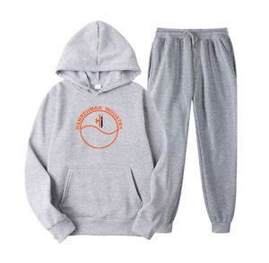 ชุดกีฬาสองชิ้นเสื้อแจ็กเก็ตมีฮู้ดพร้อมผ้าพลัสไซส์ออกแบบโลโก้ได้ตามต้องการสำหรับฤดูหนาว - Product Image 1