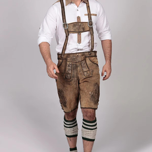 Authentic Traditional Bavarian Style Trachten <b>Short</b> Lederhosen for <b>Men</b> Real Shaded Brown Genuine Leather Product - Product Image 1