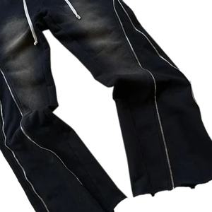 Custom Wide Leg Stacked Pants <b>Polyester</b> <b>Joggers</b> Flare Baggy Nylon Cargo Track Pant With Button Design OEM men's trousers - Product Image 3