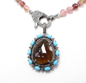 Plata de Ley 925 turmalina amarilla Natural piedra de corte facetado colgante de turquesa de Arizona collar redondo de turmalina múltiple - Product Image 2