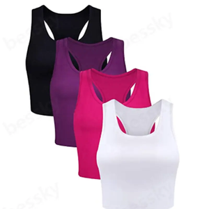 Custom Logo Cotton Ribbed Seamless Women's Workout <b>Crop</b> Tank <b>Tops</b>-Quick Dry Breathable Eco-Friendly - Product Image 3