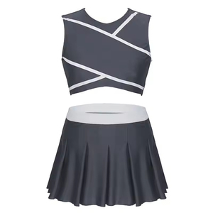 Ensemble deux pièces pour femmes, haut sans manches à bretelles avec jupe plissée, uniforme sportif bicolore, printemps été - Product Image 3