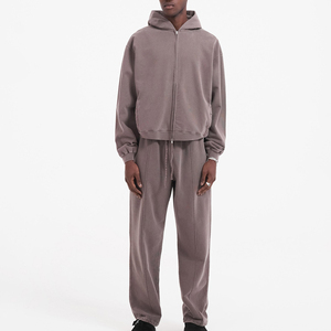 Custom Logo Unisex Casual Solid Tracksuit Sweat Suit Jogger Set <b>Hooded</b> Full <b>Zip</b> High Quality - Product Image 2