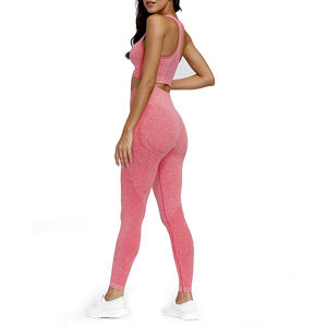 Conjunto de manga larga para mujer, entrenamiento, gimnasio, Fitness, deporte activo atlético, dos piezas, ropa sin costuras, conjunto corto, cintura media, patrón sólido - Product Image 3
