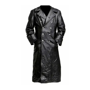 Manteaux longs en cuir véritable authentique pour hommes, faits à la main, noirs, épais, pour l'hiver, coupe ajustée, style trench classique - Product Image 2