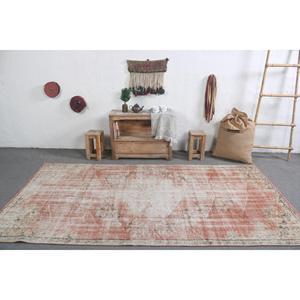 Turkish Vintage Large Rug 4.8x9 ft, <b>Red</b> White Camouflage <b>Wool</b> Rug - Product Image 3