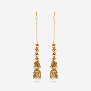 Boucles d'oreilles pendantes vintage à pompons, finition dorée, pierre rubis-verte, tendance 2022, pendentif religieux en alliage de zinc, pour mariage - Product Image 1