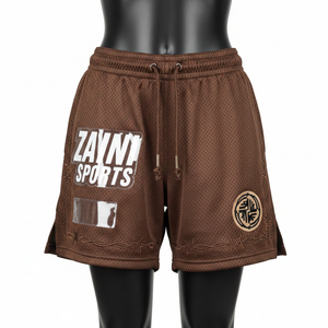 Shorts en maille polyester douce de haute qualité 160 GSM, couleur chocolat, tissu respirant, logo personnalisé brodé, shorts pour femmes - Product Image 6