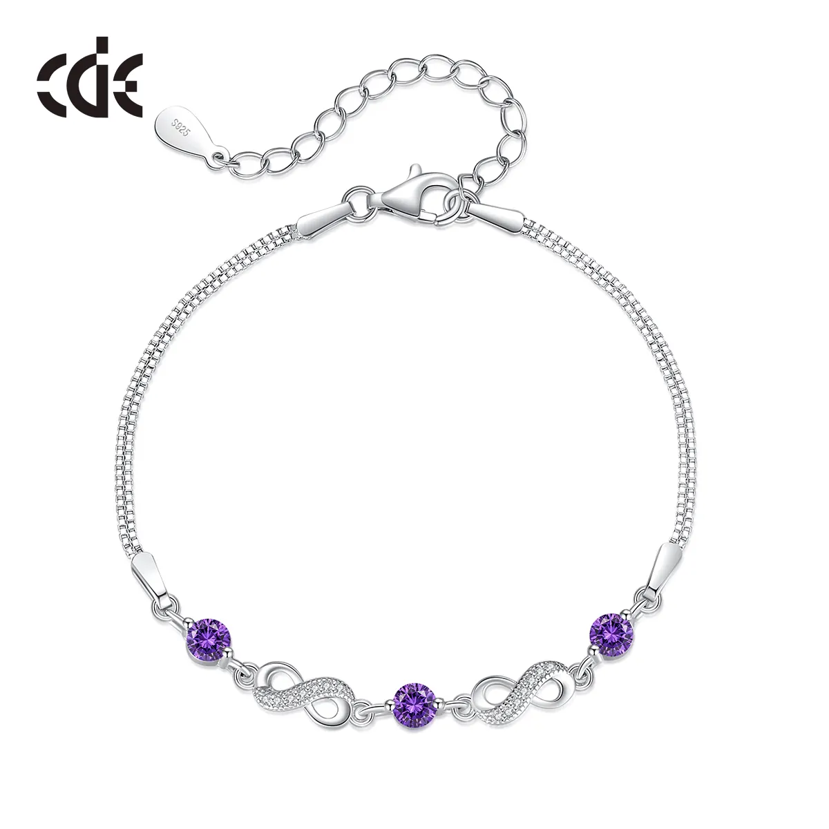 Cde Czyb002 Fijne 925 Zilveren Sieraden Geboortesteen Infinity Armband Groothandel Ronde Vorm Bedels Zirkoon Gelaagde Ketting Armband