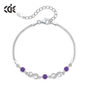 CDE CZYB002 Fine 925 เครื่องประดับเงินBirthstone Infinityสร้อยข้อมือขายส่งทรงกลมCharms Zirconสร้อยข้อมือโซ่ชั้น