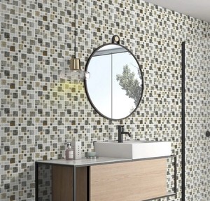 Carrelage mural intérieur moderne en mosaïque de pierre, carré, noir, blanc, gris, poli, résistant à l'eau, pour salle de bain - Product Image 3