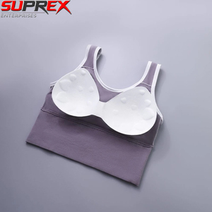 Seamless Ribbed Solid Front Logo Racerback Sports <b>Bra</b> <b>Wireless</b> Yoga <b>Bra</b> Padded Breathable Gym <b>Push</b> <b>up</b> Sports <b>Bra</b> - Product Image 3