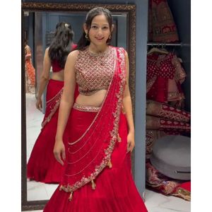 Broderie Georgette avec séquence de travail à la mode, drapé bidirectionnel Style Lehenga Choli du fabricant indien - Product Image 4